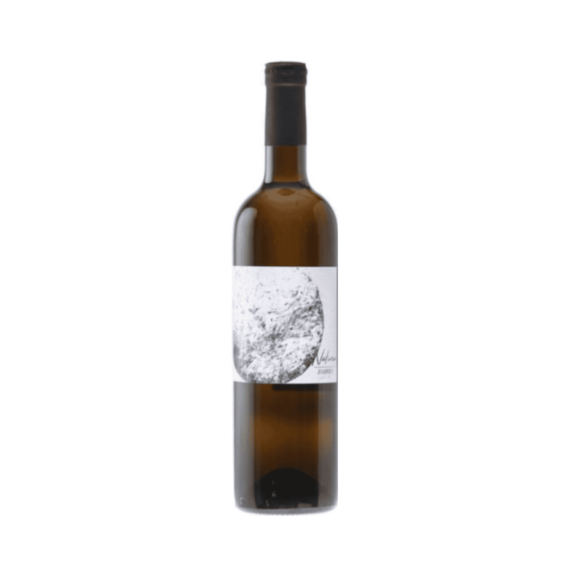 Orange wine in a minimalist bottle with a white label, showcasing natural wine craftsmanship.